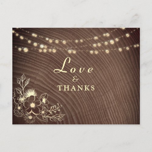 Rustic Wood and String Lights Wedding Thank You Postcard