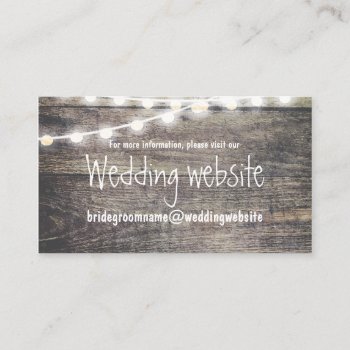 Rustic Wood And String Lights Wedding Website Enclosure Card by blush_invitations at Zazzle