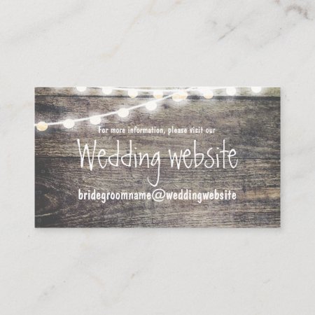 Rustic Wood And String Lights Wedding Website Enclosure Card
