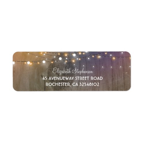 Rustic Wood and String of Lights Wedding Label