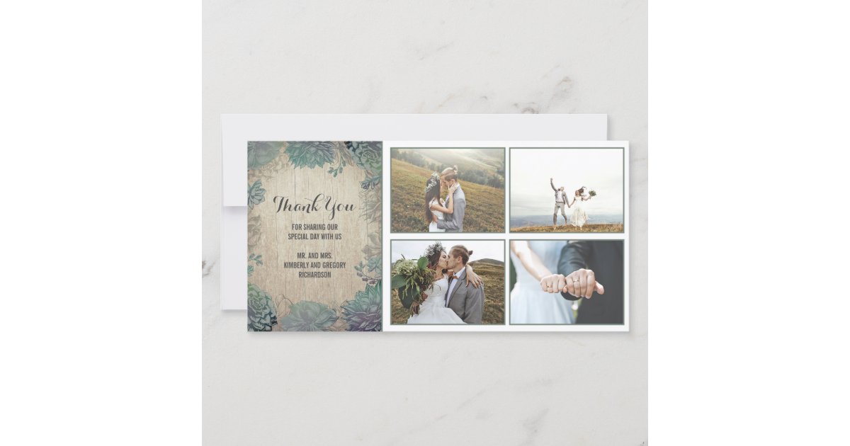 Rustic Wood and Succulents Wedding Thank You Card | Zazzle