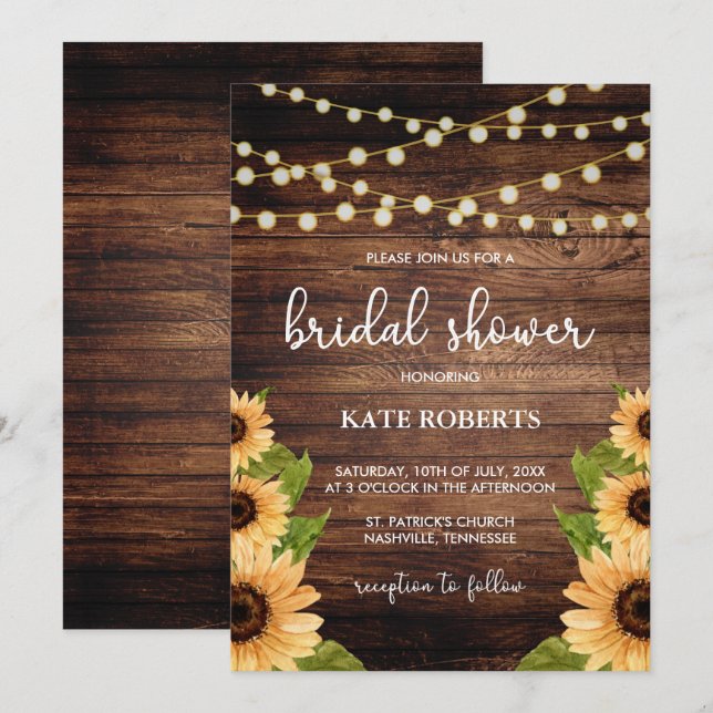 Rustic Wood and Sunflower Bridal Shower Invitation (Front/Back)