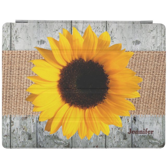 Rustic Wood and Sunflower Custom iPad Cover (Horizontal)
