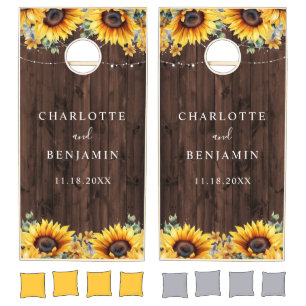 Rustic Wood and Sunflower Custom Wedding Cornhole Set