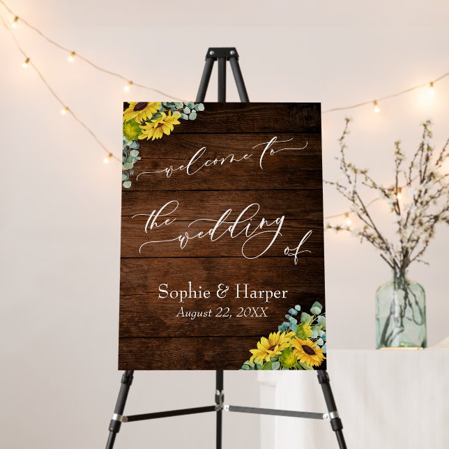 Rustic Wood and Sunflower Floral Wedding Welcome  Foam Board (In Situ (Stand))
