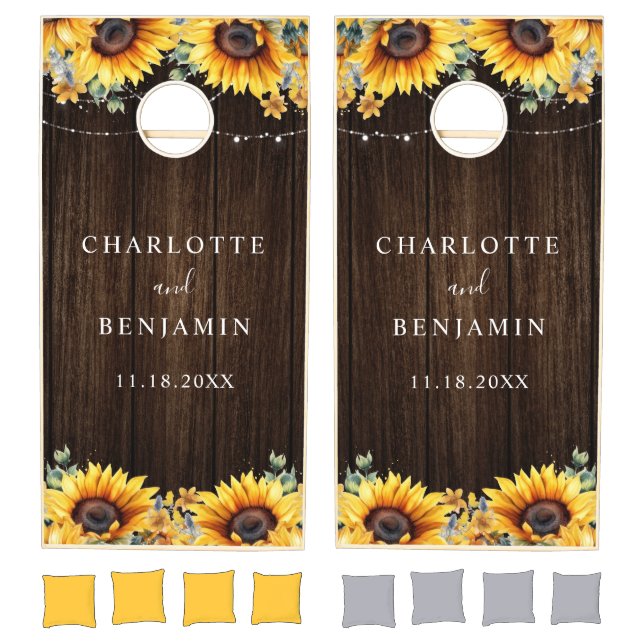 Rustic Wood and Sunflower Wedding Cornhole Set (Set)