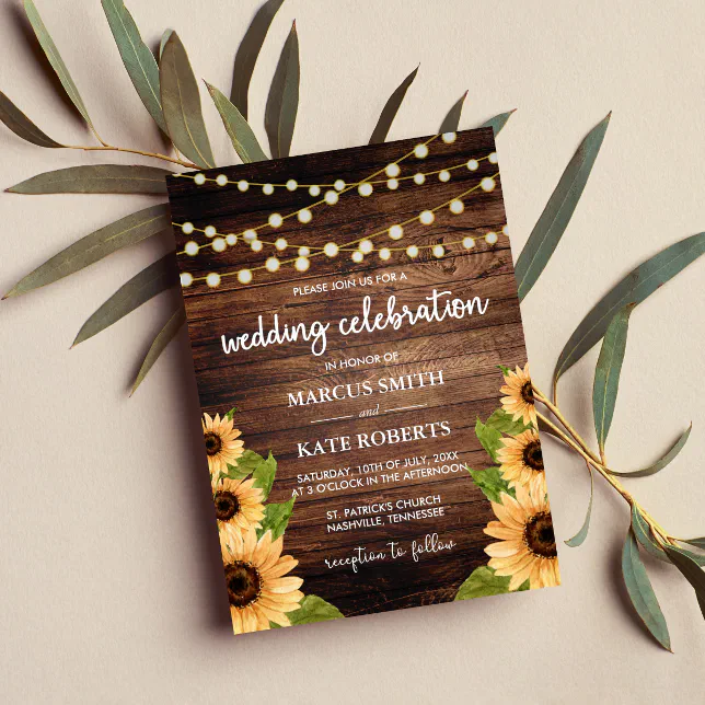 Rustic Wood and Sunflower Wedding Invitation | Zazzle