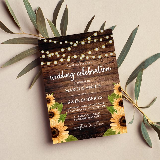 Rustic Wood and Sunflower Wedding Invitation (Creator Uploaded)