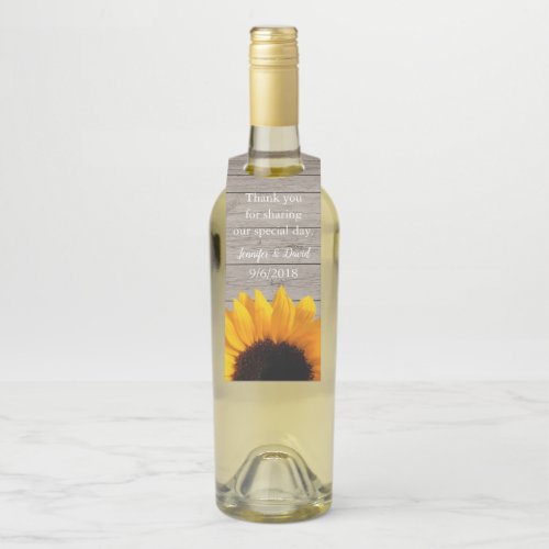 Rustic Wood and Sunflower Wine Bottle Favor Tag