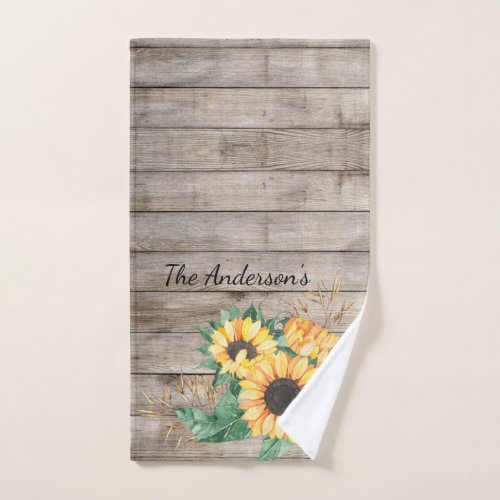 Rustic Wood and Sunflowers  Hand Towel