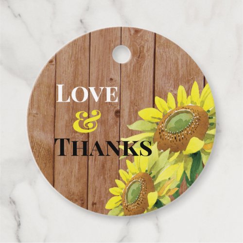 Rustic Wood And Sunflowers Love And Thanks Favor Tags