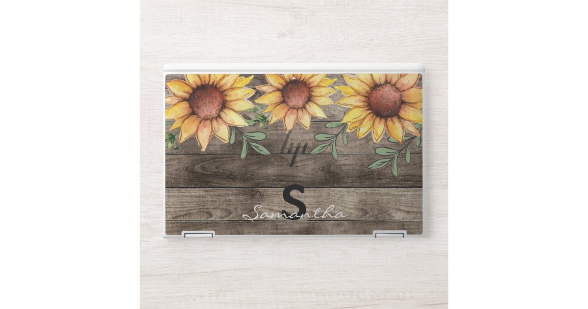 Rustic Wood and Sunflowers Monogram HP Laptop Skin | Zazzle