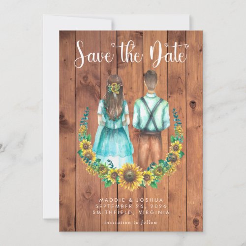 Rustic Wood and Sunflowers Photo Save the Date