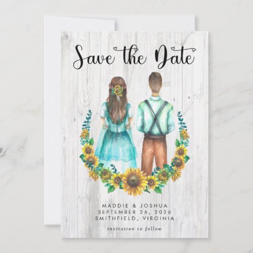 Rustic Wood and Sunflowers Photo Save the Date 