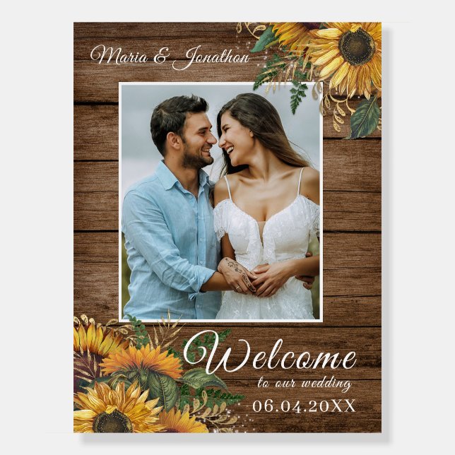 Rustic Wood and Sunflowers Wedding Welcome  Foam Board (Front)