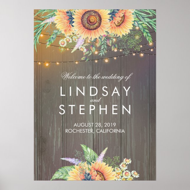 Rustic Wood and Sunflowers Wedding Welcome Sign (Front)