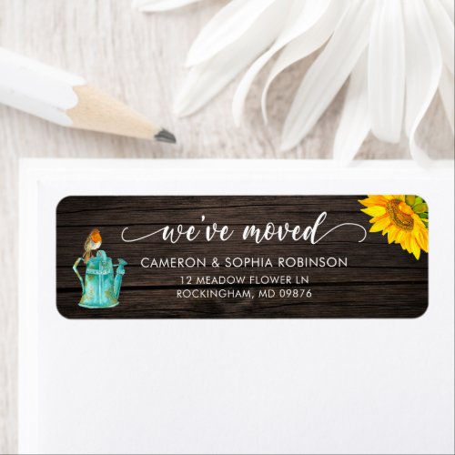 Rustic Wood And Sunflowers Weve Moved Label