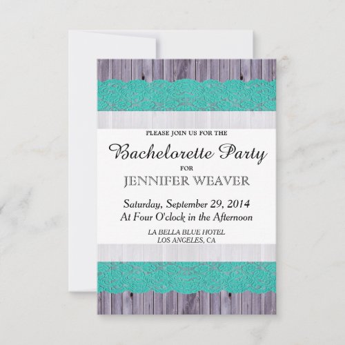 Rustic Wood and Teal Lace Personalized Invite