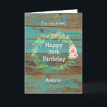 Rustic Wood and Watercolor Floral 39th Birthday Card<br><div class="desc">A rustic personalized 39th birthday card for her. You will be able to personalize the front of this pretty teal wood birthday card with her age and name. This rustic 39th birthday card for her would make a wonderful keepsake.</div>