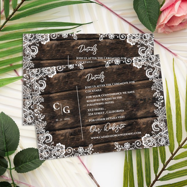 Rustic Wood and White Lace Wedding Details Info Enclosure Card (Rustic Wood and White Lace Wedding Details Info Enclosure Card)