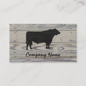 Rustic Wood Angus Bull Watercolor Business Card by PandaCatGallery at Zazzle