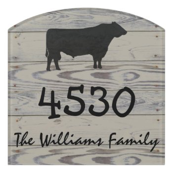 Rustic Wood Angus Bull Watercolor Silhouette Door Sign by PandaCatGallery at Zazzle