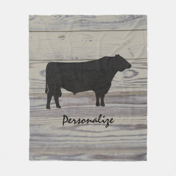 Rustic Wood Angus Bull Watercolor Silhouette Fleece Blanket by PandaCatGallery at Zazzle