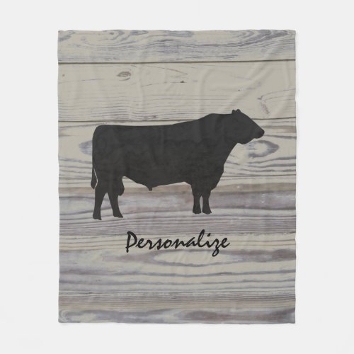 Rustic Wood Angus Bull Watercolor Silhouette Fleece Blanket