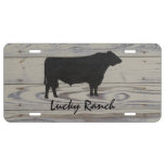 Rustic Wood Angus Bull Watercolor Silhouette License Plate at Zazzle