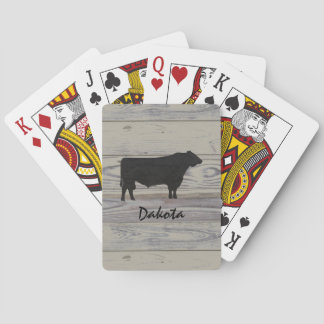 Rustic Wood Angus Bull Watercolor Silhouette Poker Cards