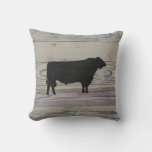 Rustic Wood Angus Bull Watercolor Silhouette Throw Pillow at Zazzle