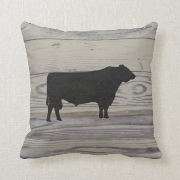 Rustic Wood Angus Bull Watercolor Silhouette Throw Pillow by PandaCatGallery at Zazzle