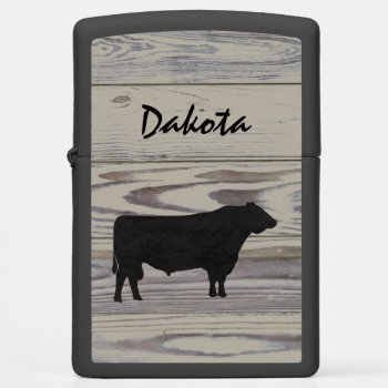 Rustic Wood Angus Bull Watercolor Silhouette Zippo Lighter by PandaCatGallery at Zazzle