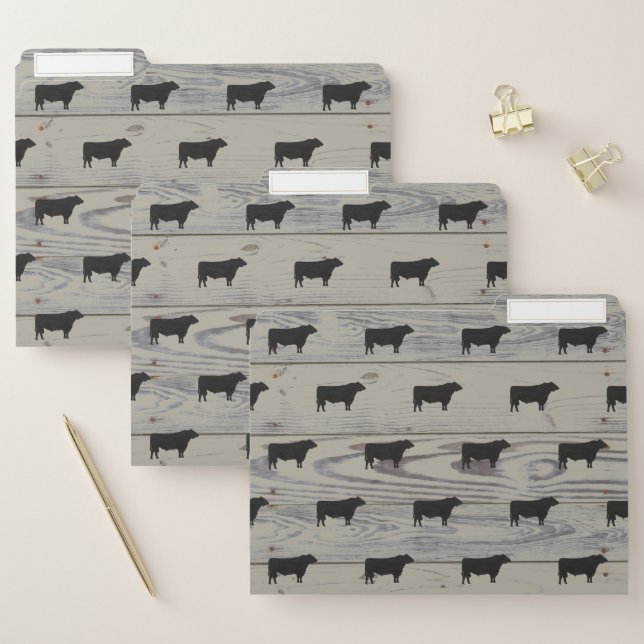 Rustic Wood  Angus Bull Watercolor Silhouettes File Folder (Set)