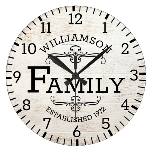 Rustic Wood Anniversary Vintage Family Name Custom Large Clock