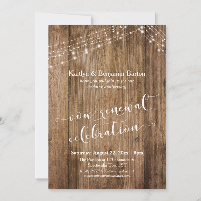 Rustic Wood Anniversary Vow Renewal Celebration Invitation (Front)