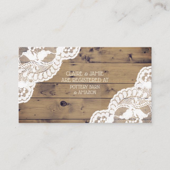 Rustic Wood Antique Lace Wedding Registry Insert (Front)