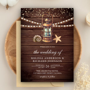 Rustic Wood Antique Nautical Lantern Wedding Invitation