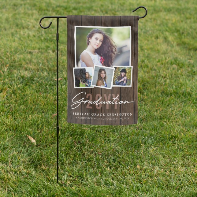 Rustic Wood Any Year Graduation 4 Photo Garden Flag (In SItu)