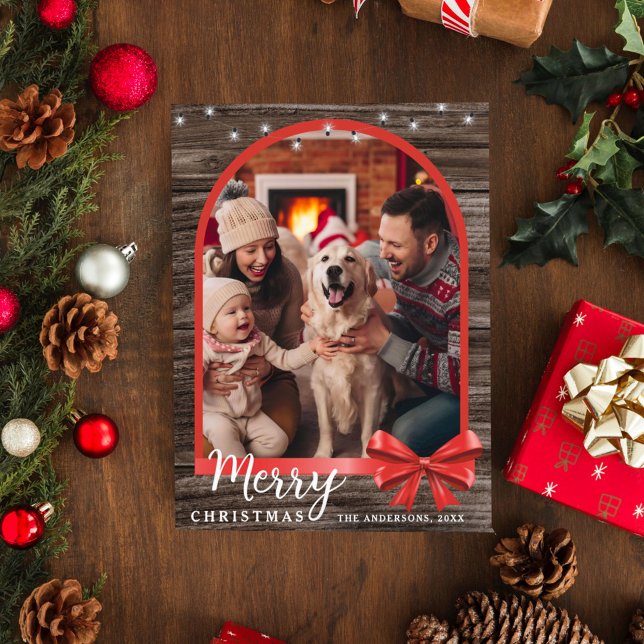 Rustic Wood Arch Stylish Christmas Photo Holiday Card (Creator Uploaded)