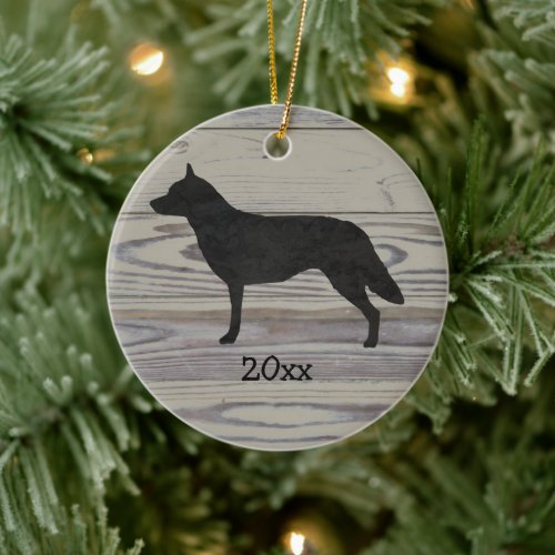 Rustic Wood Australian Cattle Dog Watercolor Ceramic Ornament