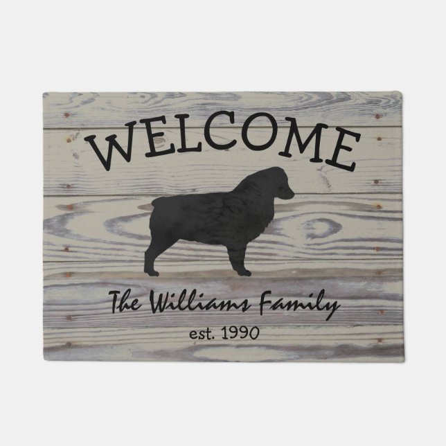 Rustic Wood Australian Shepherd Watercolor Doormat (Front)
