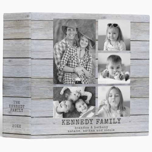 Rustic Wood Auto BW Photo Collage Family Photo 3 Ring Binder