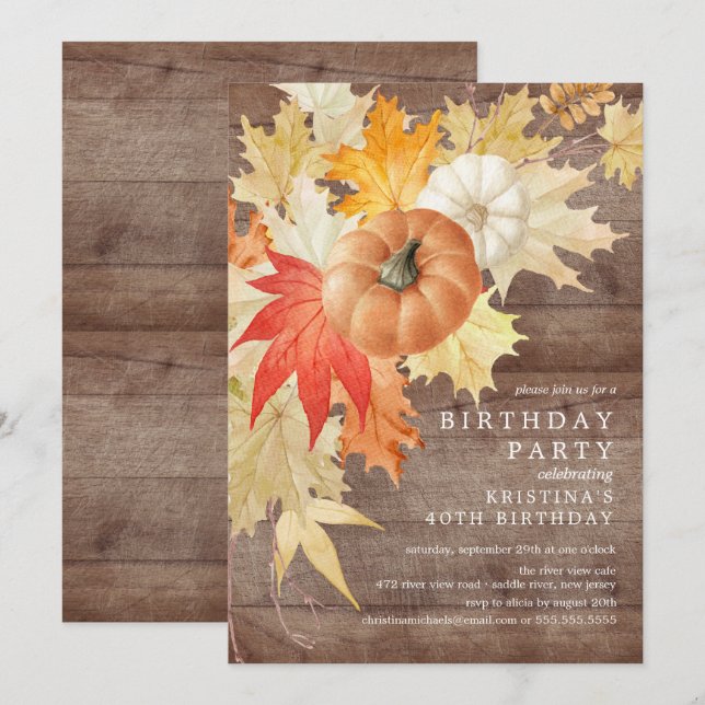 Rustic Wood Autumn Birthday Invitation (Front/Back)