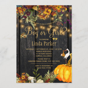 Rustic wood autumn fall baby shower gender reveal invitation