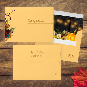 Rustic wood autumn fall floral return address envelope
