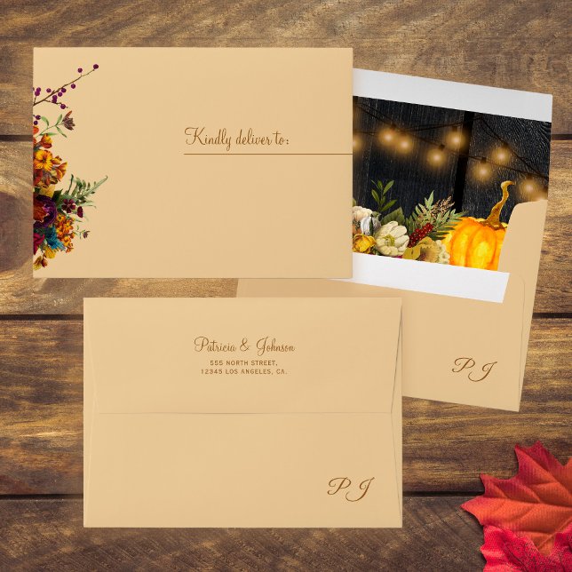 Rustic wood autumn fall floral return address envelope (Creator Uploaded)