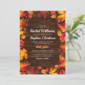 Rustic Wood Autumn Fall Leaves Gold Wedding Invitation (Standing Front)