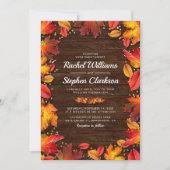 Rustic Wood Autumn Fall Leaves Gold Wedding Invitation (Front)