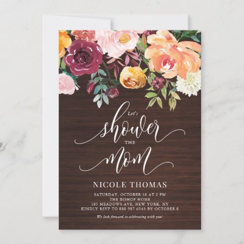 Rustic Wood Autumn Flowers Fall Baby Shower Invitation